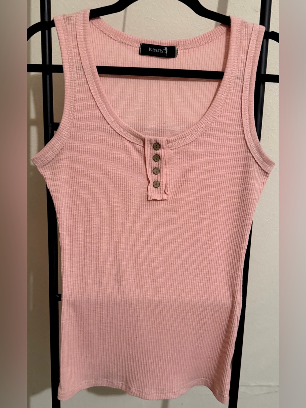 Kissfix Pink Ribbed Henley Button Tank Top Size Medium